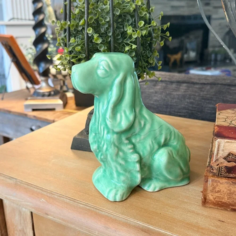 Vintage Shawnee Pottery Cocker Spaniel Planter in mint green - Picture 10 of 13